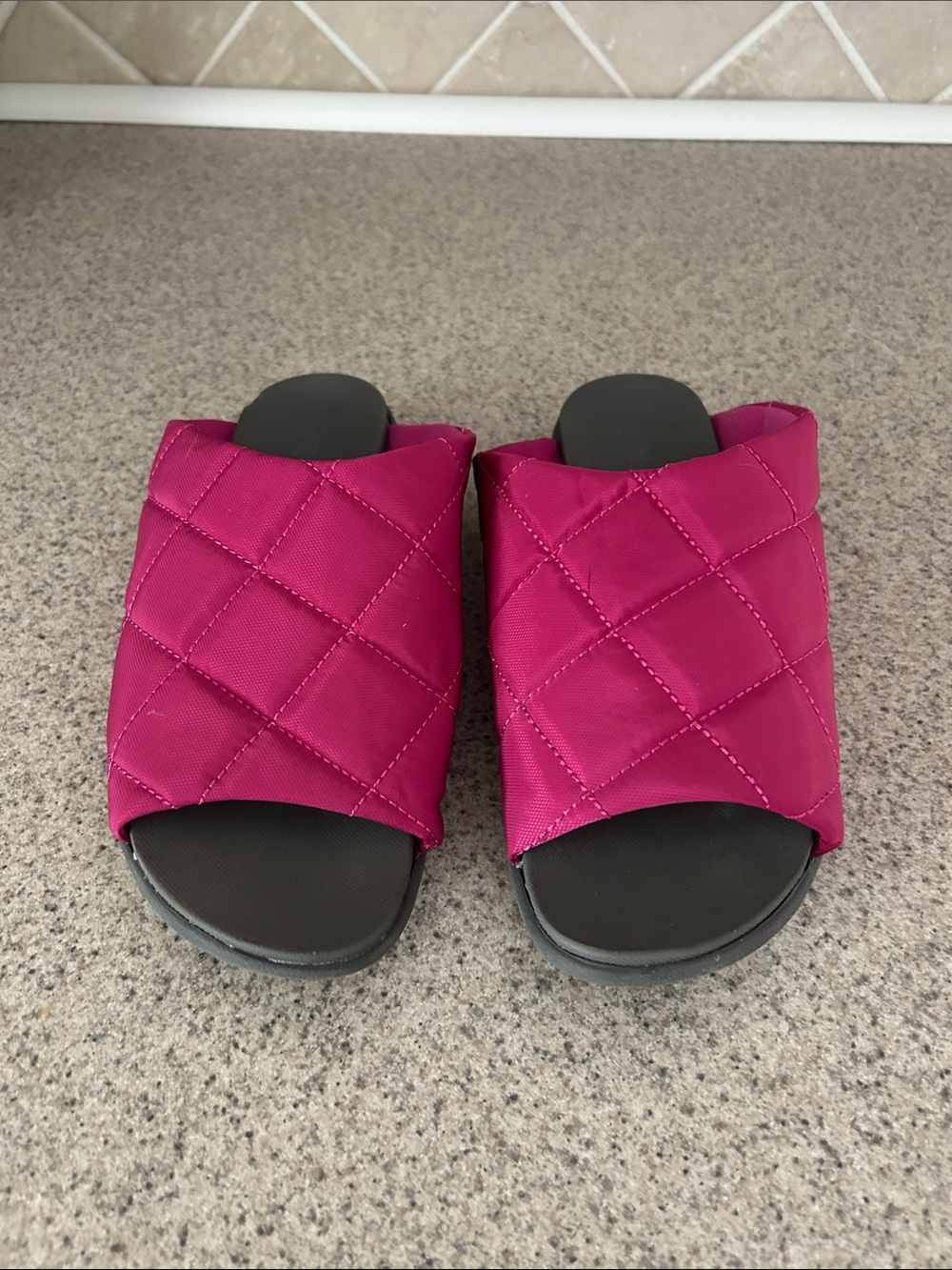 BearPaw Quilted Fuchsia Slide Mules